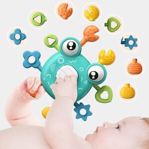 몽테조이 몬테소리 아기 장난감 크랩 핸드 핑거 프레스 당겨 발달 감각 0-12 개월 딸랑이 장난감을 Teether