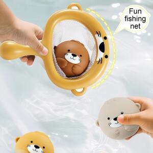 몽테조이 사랑스러운 수달 가족 아기 목욕 장난감 실리콘 욕실 부모-자녀 물놀이  스퀴즈 욕조