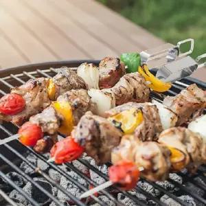 ( )스테인리스 캠핑 바베큐 꼬치 5p세트 슬라이드형 플랫 꼬치구이 도구