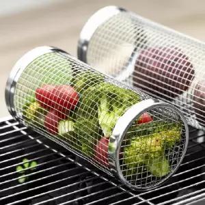 ( )스텐 회전식 캠핑 바비큐 원통구이 그릴 20cm 휴대용 바베큐통