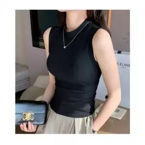 [RIZPICK]심플 라운드칼라 스트라이프짜임 탱크탑 슬리브리스티 여성나