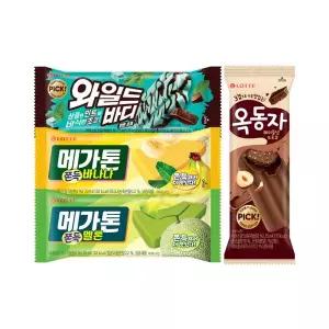 [롯데웰푸드]옥동자헤이즐넛x10+와일드바디민초x10+메가톤멜론x10+메가톤바나나x10