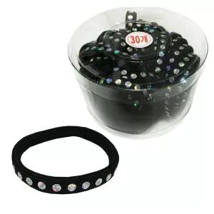 B반짝다이아 납작 검정고무줄 코사지통 머리끈 30P