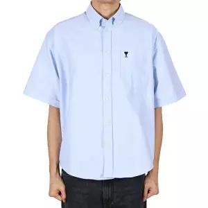 아미 26SS 남성 하트로고 옥스포드 반팔셔츠 스카이블루 HSH823 CO0031 450