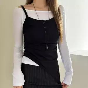 [신세계라이브쇼핑][옷자락] 여자 여리핏 언발 셔링 나시 오프숄더 긴팔 티셔츠 레이어드 세트