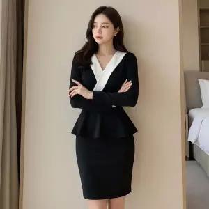 [하프클럽/셀러허브_여성트랜드패션]여자 롱슬리브 페플럼 랩 V넥 미니원피