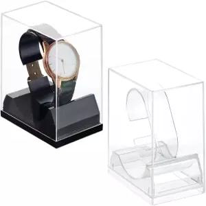 PH PandaHall 2 컬러 시계 디스플레이 스탠드 박스 싱글 홀더 아크릴 팔찌 랙 케이스 보석 남성용 보관