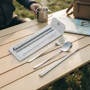( )캠핑용 스테인리스 수저세트 6p 스텐빨대 커트러리 식기세트