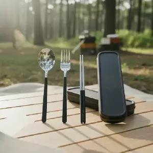 ( )실버 캠핑용 수저세트 도시락 커트러리 3종