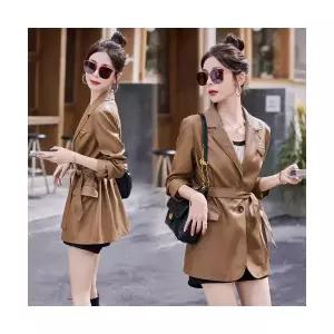 솔저스여성코트 정장 칼라 가죽 코트 가을 미디 움 롱 양복 OPH3