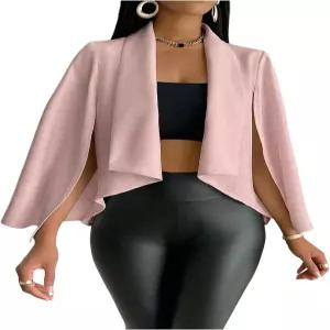 여성용 케이프 소매 크롭 블 오픈 프론트 망토 자켓 우아한 숏 가디건 코트 트렌디한 오피스룩 아우터