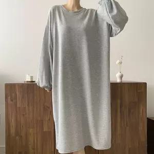 여자 볼륨긴팔 무채색 트임 빅사이즈 데일리 롱원피스