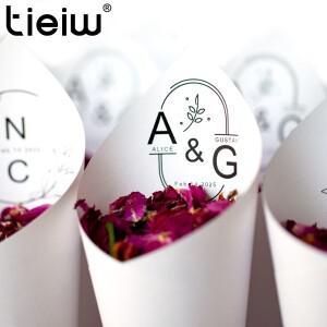 이름과 날짜가 포함된 맞춤형 결혼식 색종이 콘 꽃잎 사탕 천연 축하 장식용으로 맞춤 가능