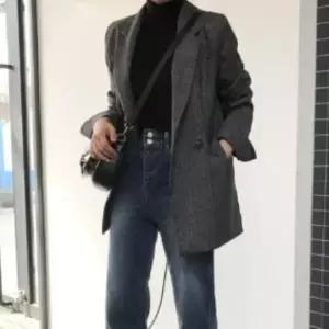 [하프클럽/셀러허브_여성트랜드패션]여성 격자 오버랩 세미오버핏 소매 폴