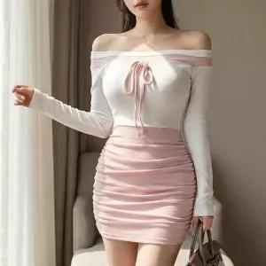 [하프클럽/셀러허브_여성트랜드패션]여자 바디콘 골지 쁘띠 볼드숄더 원피