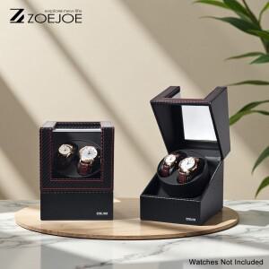 ZOEJOE 2 슬롯 시계 와인더 카본 파이버 PU 가죽 자동 투명 커버 저소음 남여공용 모두 사용 가능