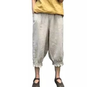 엄마여름린넨바지 여성바지 팬츠 엄마바지 편한 7부 밴딩 바지 마 여름 네이비