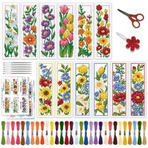 BEUNITONE 초보자를 책갈피 자수 성인 위한 애호가를 십자수 아닐 설명서(한글이 6.2CM(8 스탬프 꽃무늬 책 초보자 12개, 키트, X 수 20.2 있음) 키트 2.4인치)