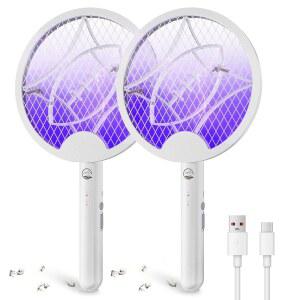 모실러 전기 플라이 스웨터 라켓 퍼플 트랩 램프가 장착된 투인원 버그 재퍼 4000V 1500mAh 강력한 모기 트랩 킬러 실내 홈 오피스 파티오 캠프용 타입-C 충전식(2팩)