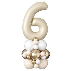 40인치 크림 넘버 6 생일 풍선 베이지 화이트 샌드 식스 포일 타워 자이언트 큰 중립 숫자 헬륨 스택 스탠드 여아 6주년 기념 파티 장식