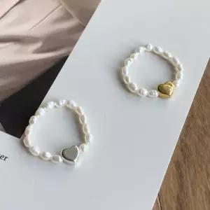 실버925 담수진주 하트 포인트 밴딩 반지