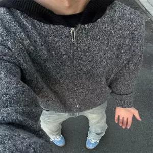 남친 가을 겨울 빈티지 니트 검정 회색 데일리 가디건 집업 후드 카디건 다올4