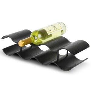 TRUDING 카운터탑 와인 랙 - 7병 독립형 와인 병 홀더 스탠드 - 2단 나무 와인 보관 랙 - 캐비닛 팬트리 홈 키친 바용 블랙 웨이브 와인 정리함