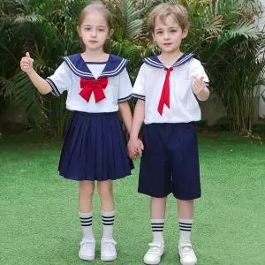 두줄라인 네이비 반팔마린 교복세트(셔츠 타이 하의