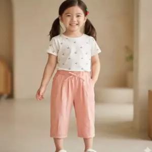 리틀밥독 키즈 여름옷 꽃송이PT 여아 핑크색 쿨링 5부 조거핏 바지 H252MPT10