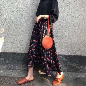 [무료배송]체리 새틴 밴딩 플레어 롱스커트