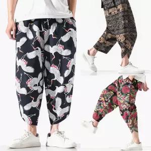 남자 와이드 배기 팬츠 8부 린넨 여름 바지 빅사이즈