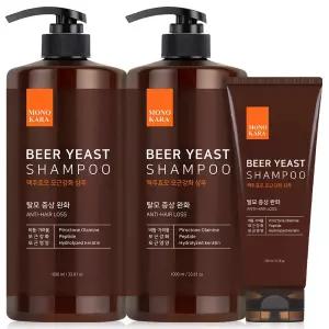 모노카라 맥주 효모 탈모샴푸 1000ml 2개+200ml 1개 약산성 지성 두피 각질 바이오틴 남자여자 샴푸