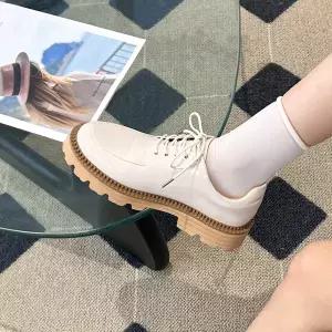 SOVO 론테라 레이스업 단화 로퍼 여성로퍼 4cm