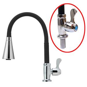 국산 플렉시블 세로 자바라 세로꼭지 블랙 코브라 대붙이 원홀 냉수 전용 단수 주방용 씽크대 검정색 수전 싱크 수도꼭지 주방 휘어지는 스프레이 대정워터스 크리스탈 CR2071