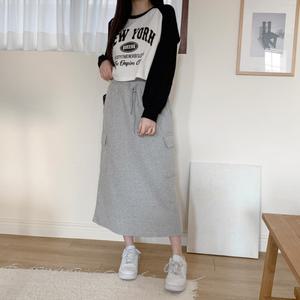 [옷자락]여자 캐쥬얼 트레이닝치마 건빵 슬릿 고무줄 롱스커트