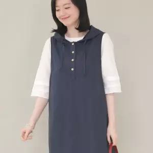 애비뉴투지 엄마옷 순 면 후드 단추 주머니 봄 여름 롱 조끼 원피스 K04413