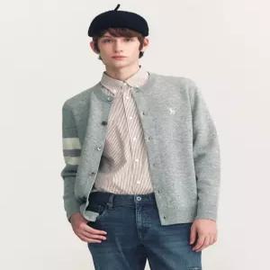 헤지스 남성 24FW [반값세일]그레이 소매 배색 울 이중직 라운드 가디건 HZSW4D200G1