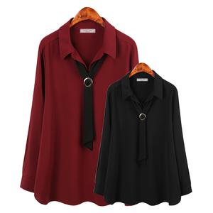 허밍퍼플 여성용 2743-텐시 링 타이 블라우스 빅사이즈 반 오픈 카라 찰랑한 날씬 간절기 가을 여성의류