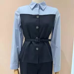 [롯데백화점]SOUP 배색 셔츠 벨티드 블라우스 SB3TSM6