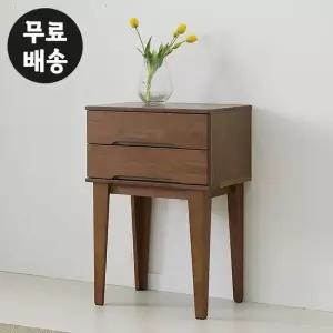 레빈 고무나무 원목 2단 서랍장 콘솔 입식 (600/월넛)