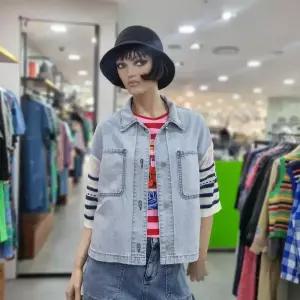 베네통/애플아울렛/니트 배색 데님 셔츠형 블라우스/BABLA2531