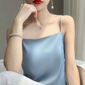 실크 일자끈나시 새틴 민소매 정장 이너 슬리브리스 스퀘어넥 티 CH113