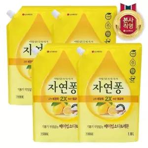 [엘지생활건강]자연퐁 주방세제 베이킹소다레몬 리필형 1.18L x 4개