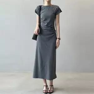 [릴룸]주폭) 시크 셔링 쫀쫀 스판 반팔 롱원피스(3컬러)