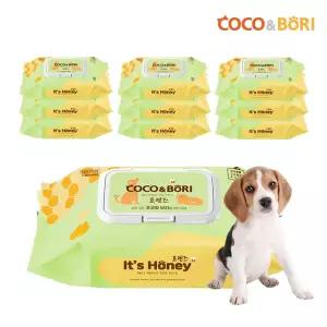 코코와보리 잇츠허니 프렌즈 물티슈 도톰 엠보 80매 캡형 10팩 강아지 고양이 반려동물 펫티슈
