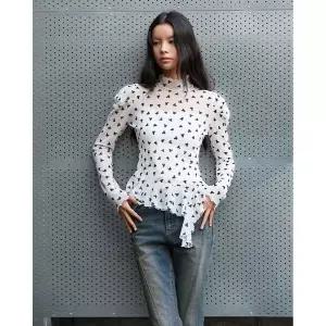 [에고이스트](강남점)[BLUE LABEL] 리본 메쉬 러플 티셔츠 (ER3OTL05)