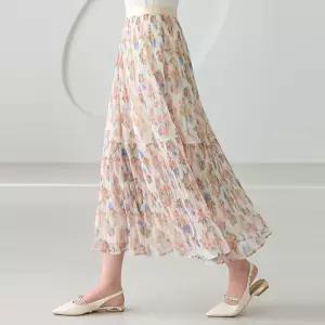 [스타일온미][스타일온미] 소르베 플라워 쉬폰 플리츠 밴딩 스커트