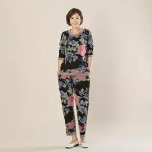 [모슬린]엄마옷 면블랙바탕꽃 상하세트 홈웨어 515FGH723 마담중년여성빅사이즈50대60대