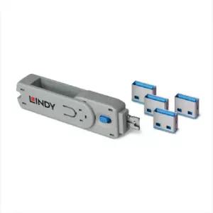 USB 포트 락 LINDY-40452 USB잠금장치 보안블럭 (1키+4블럭) 블루