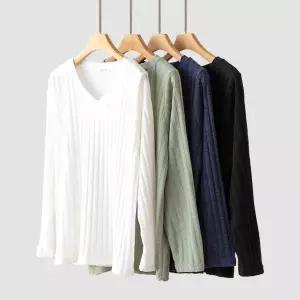 여성 빅사이즈 알로하 니트 골지 브이넥 티셔츠